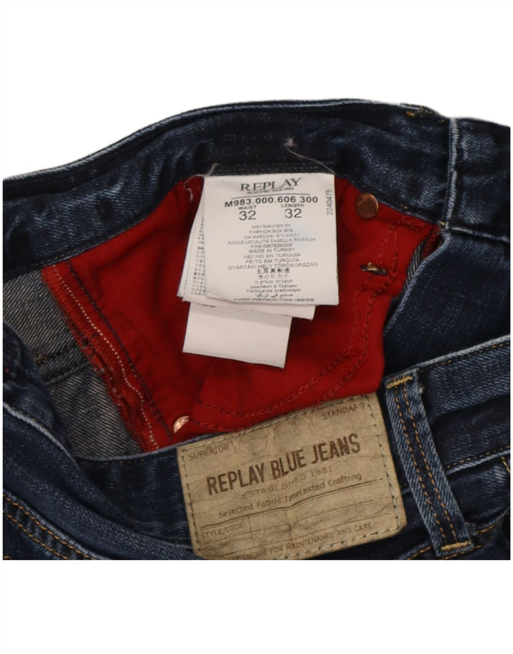 Jeans dritti da uomo Replay W32 L32 in cotone blu navy