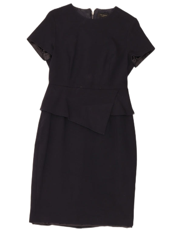 Abito peplo da donna Ted Baker taglia 2 piccolo in cotone blu navy