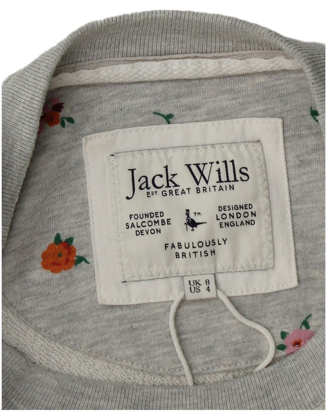 Felpa grafica da donna Jack Wills Jumper UK 8 Small Grey Floral