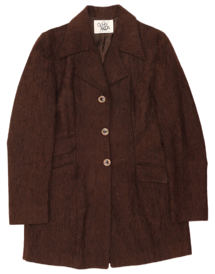 Giacca blazer da donna a 3 bottoni in velluto a coste lungo Coconuda UK 10 piccola marrone