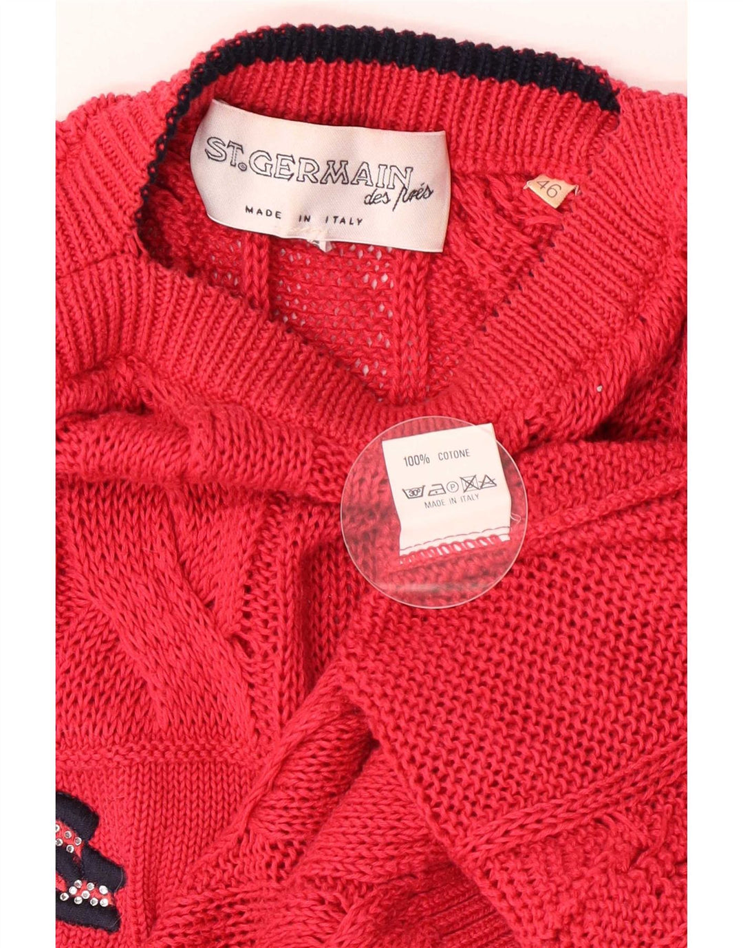 Maglione da donna con scollo a barca con grafica St. Germain IT 46 grande rosso classico