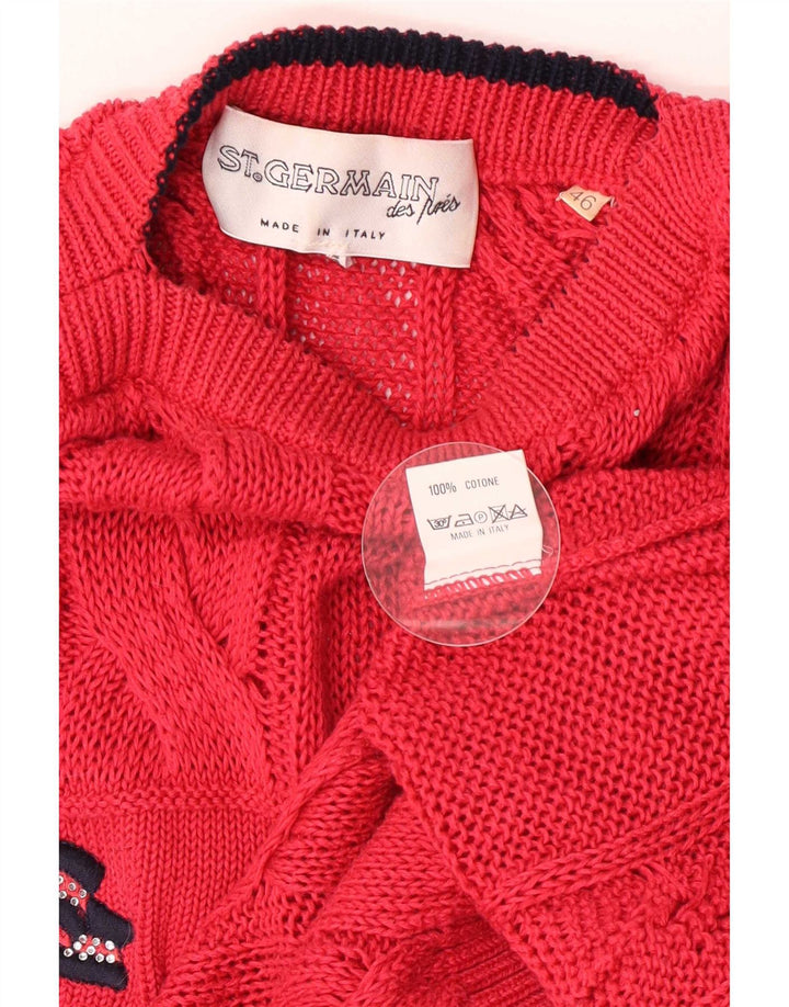 Maglione da donna con scollo a barca con grafica St. Germain IT 46 grande rosso classico