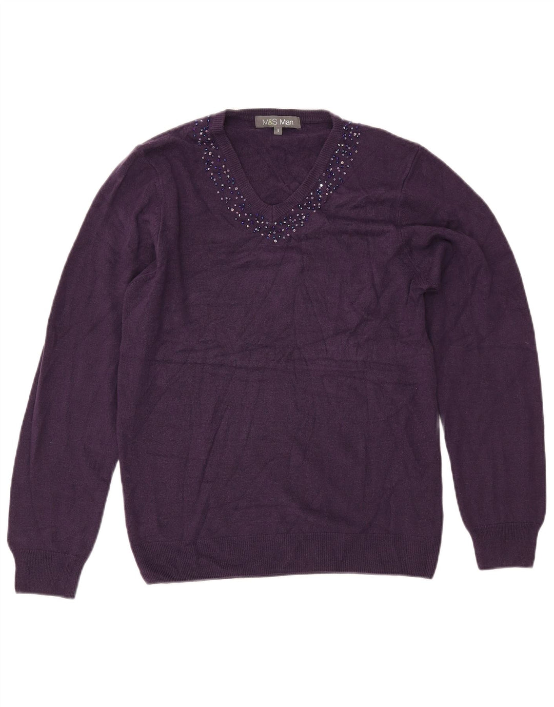 MARKS & SPENCER Maglione da uomo con scollo a V piccolo acrilico viola