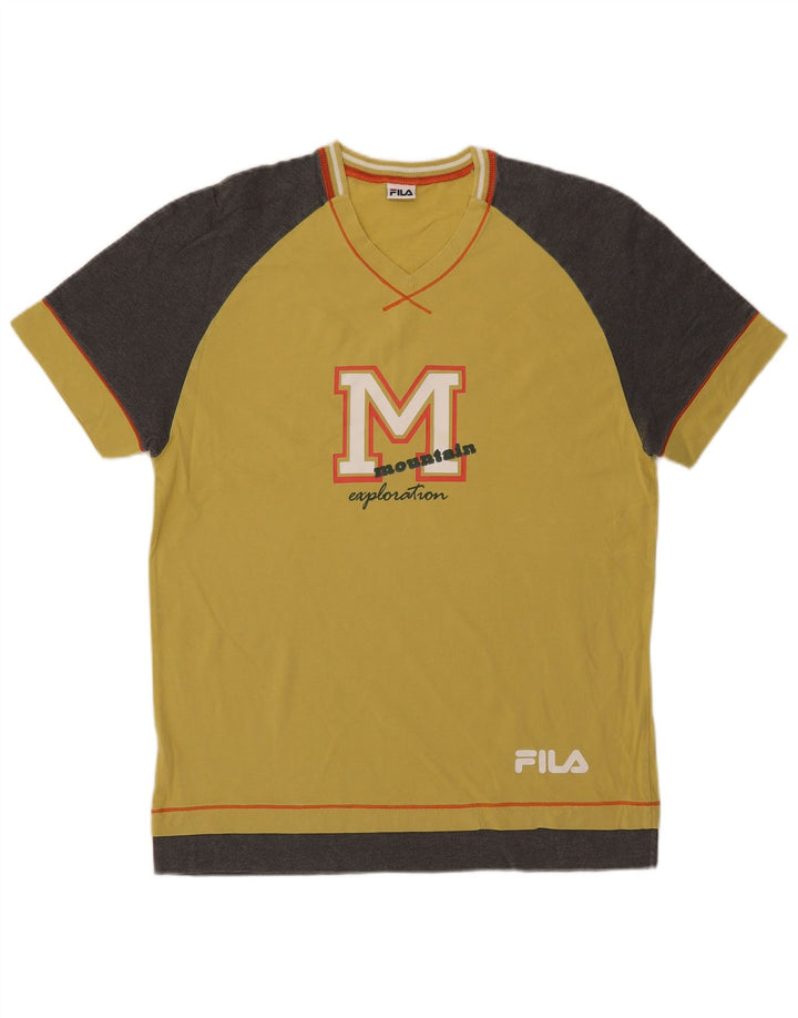 T-shirt grafica da uomo Fila Top in cotone color block giallo medio