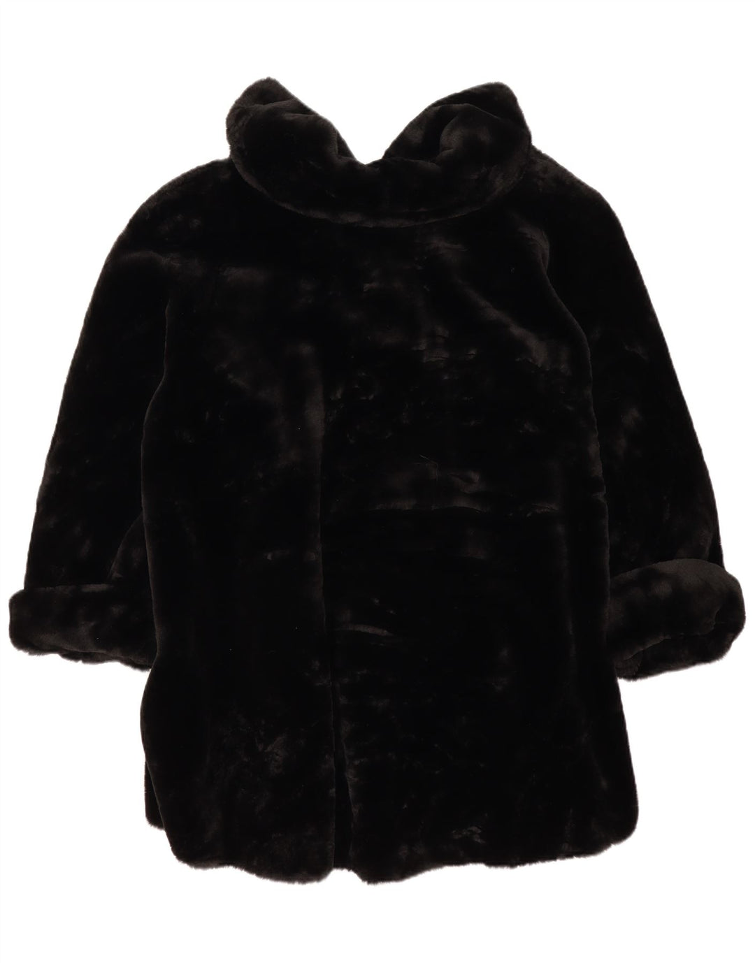 Cappotto vintage oversize in pelliccia sintetica da donna UK 14 medio nero