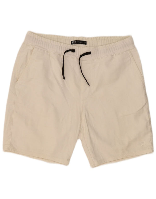 Zara Mens Sport Shorts Large  Off White Cotton