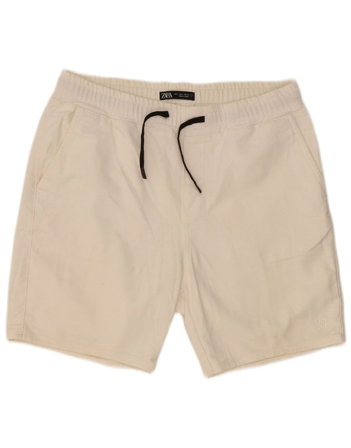 Pantaloncini sportivi da uomo Zara grandi in cotone bianco sporco