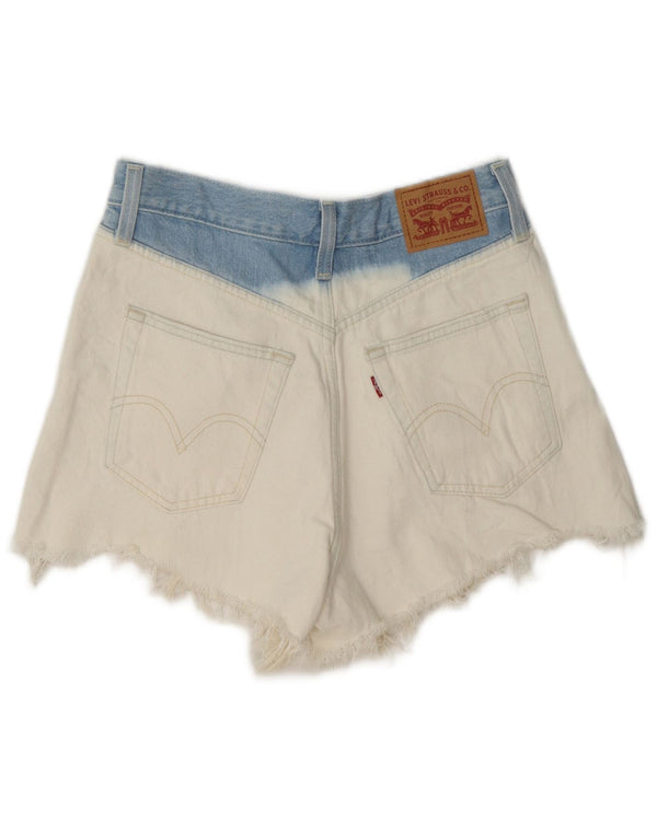 Pantaloncini di jeans a vita alta da donna Levi's W27 piccoli in cotone color block bianco