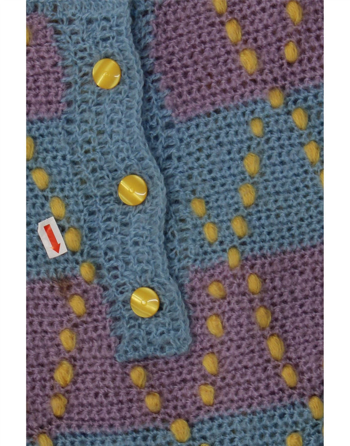 Maglione da donna VINTAGE con collo a bottoni UK 12 a righe blu medio