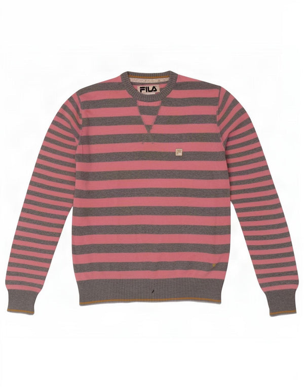 Fila Mens Crew Neck Jumper Sweater XS Pink Striped Cotton
