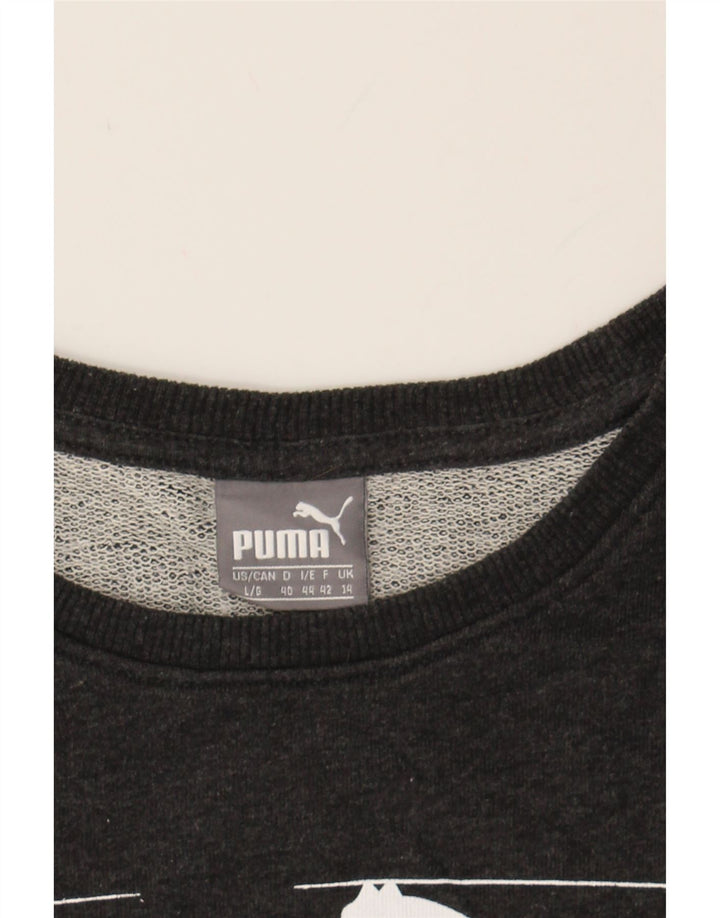 PUMA Womens Graphic Sweatshirt Jumper UK 14 Medium Grey Cotton Vintage Puma and Second-Hand Puma from Messina Hembry 