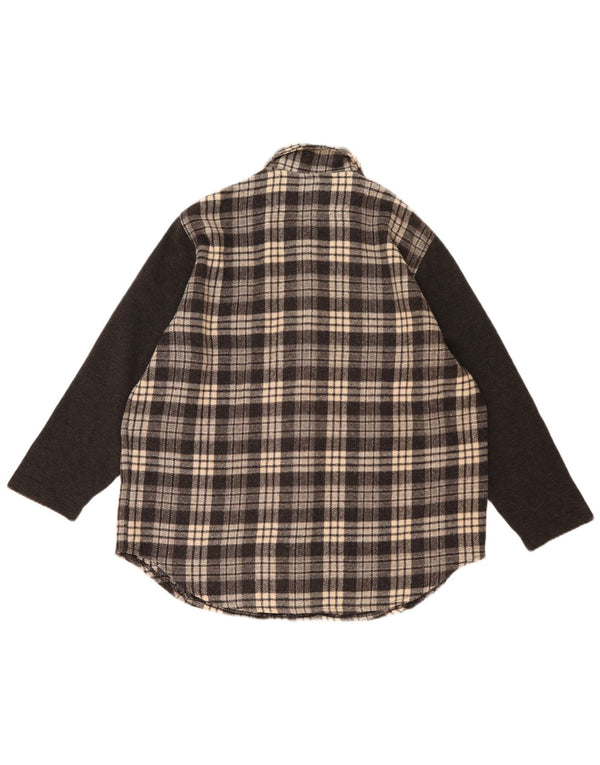Camicia overshirt da donna vintage in flanella UK 20 2XL cotone a quadri grigio