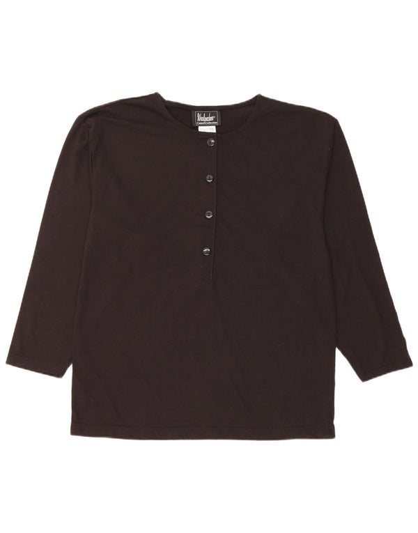 WOODPECKER Top da donna a manica lunga UK 10/12 piccolo cotone nero