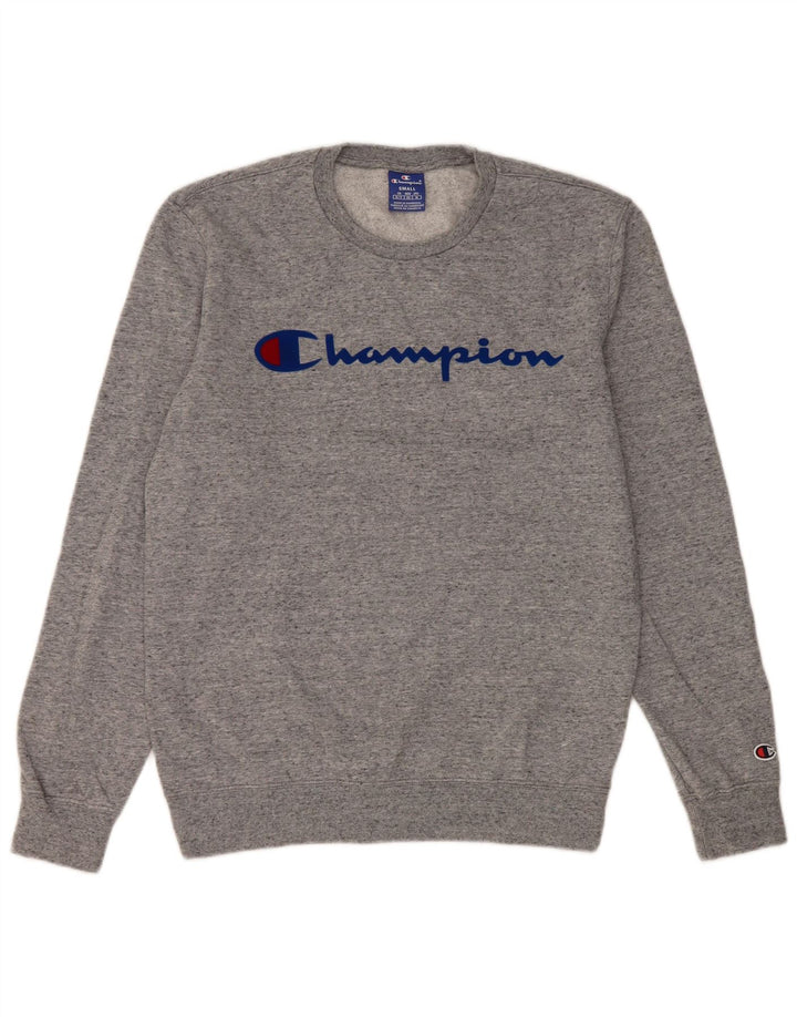 Felpa grafica da uomo Champion, maglione piccolo, cotone chiazzato grigio