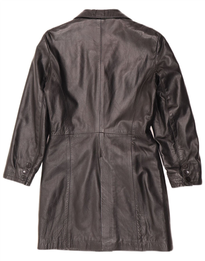 Cappotto in pelle da donna vintage UK 12 in pelle nera media