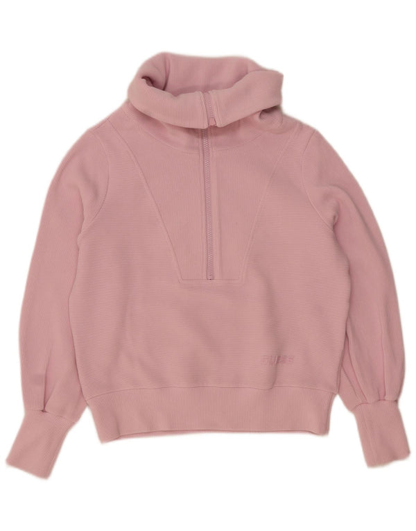 Felpa da donna oversize con collo e zip Guess UK 10 piccola in cotone rosa