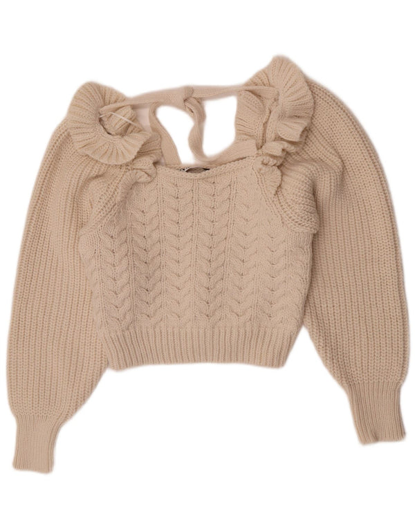 Maglione corto con scollo a barca da donna Zara UK 12 Poliestere bianco sporco medio