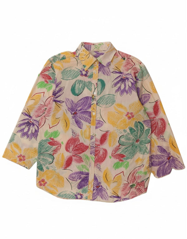 Abito camicia a maniche corte da donna VINTAGE UK 14 Grande floreale multicolore