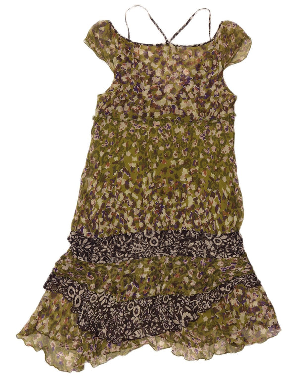 Abito Donna Liu Jo a Balze Senza Maniche IT 44 Seta Floreale Verde Medio