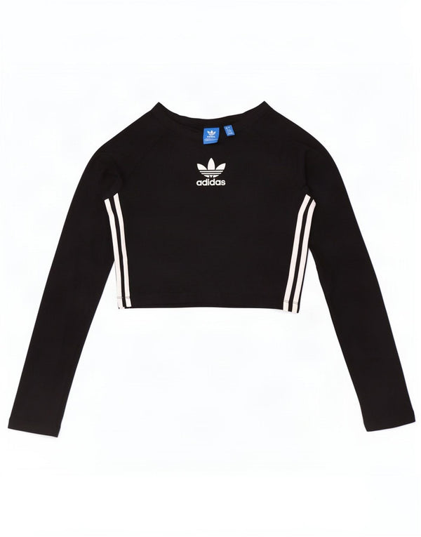 Adidas Donna Crop Graphic Top Manica Lunga UK 12 Medio Nero Cotone