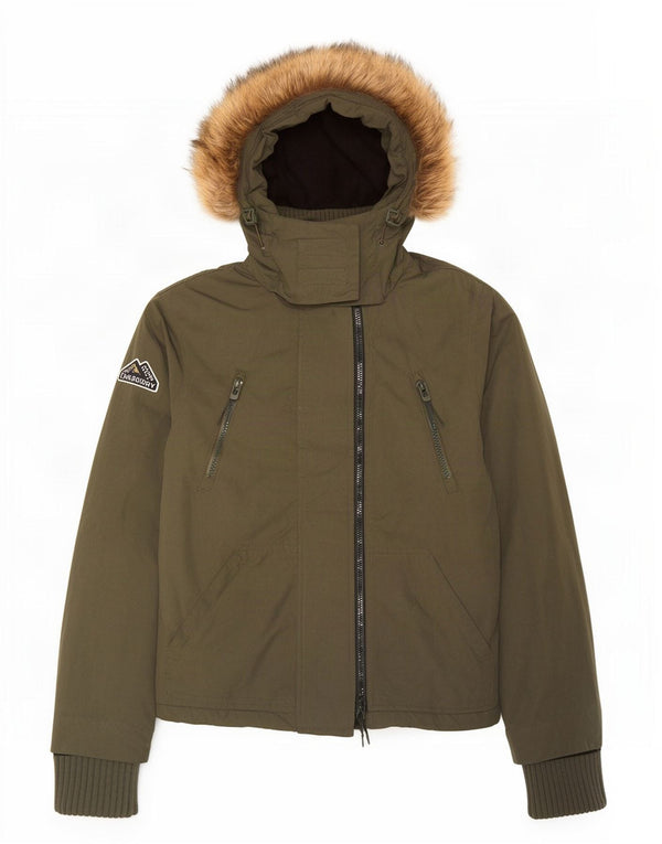 Superdry Womens Hooded Windbreaker Jacket UK 14 Medium Khaki Polyester