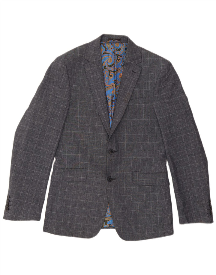 Giacca blazer slim a 2 bottoni da uomo Marks & Spencer UK 36 piccolo quadretto blu