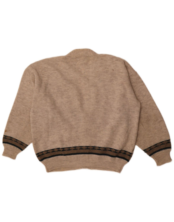 Maglione cardigan vestibilità ampia da uomo vintage IT 50 Acrilico Fair Isle grigio medio