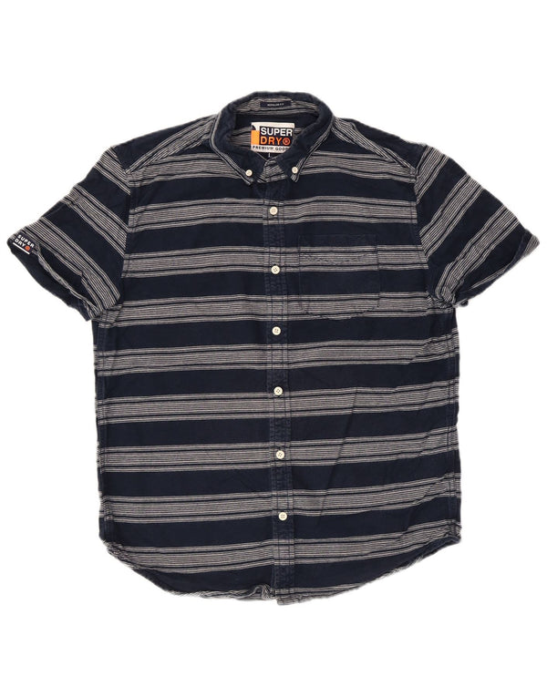Camicia a maniche corte da uomo Superdry Large in cotone a righe blu navy