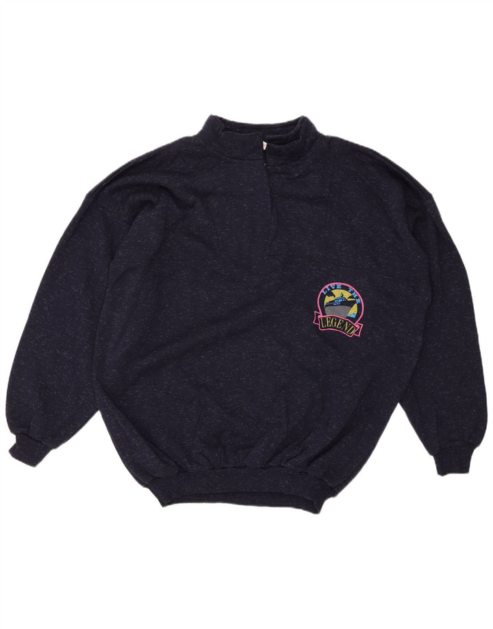 Maglione da donna VINTAGE con collo con zip UK 20 2XL Cotone screziato blu navy