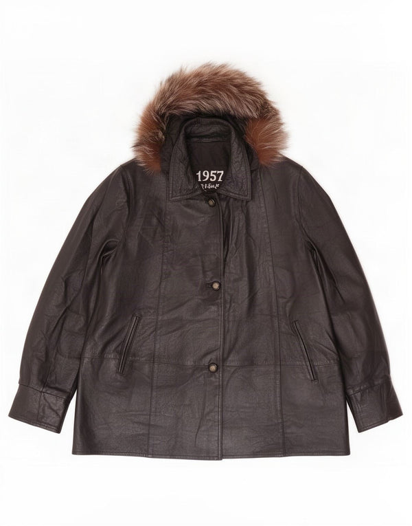 Cappotto in pelle con cappuccio da donna leggendaria del 1957 UK 18 XL Nero