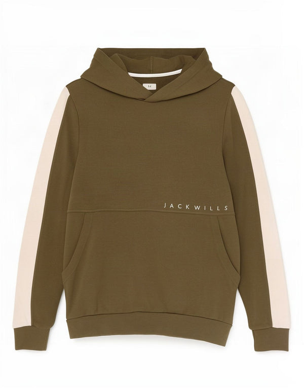 Maglione con cappuccio grafico da uomo Jack Wills grande in cotone color block kaki