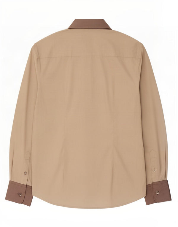 Cerruti 1881 Womens Shirt UK 12 Medium Beige Colourblock Cotton