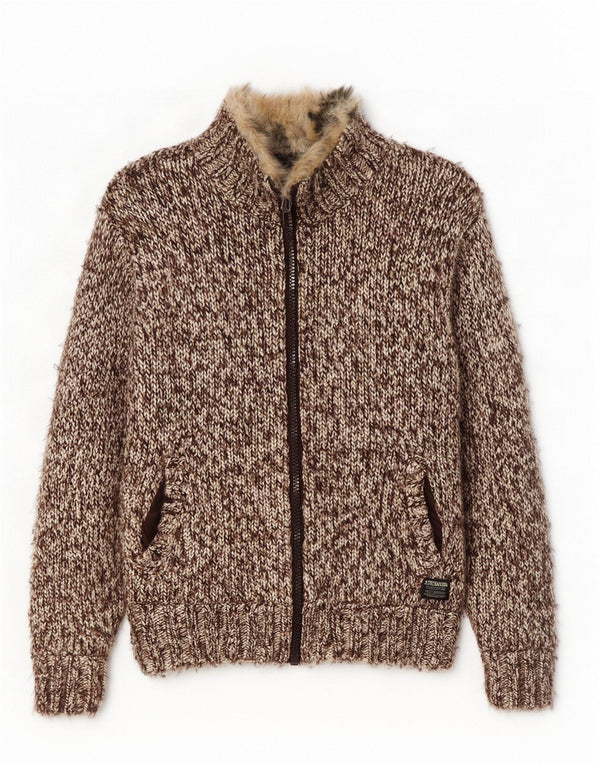Giacca Sherpa lavorata a maglia da donna Scotch & Soda UK 14 Acrilico screziato marrone medio