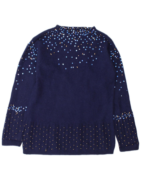 Fiorucci Maglione da donna con scollo a barchetta UK 14 Medio Blu navy maculato