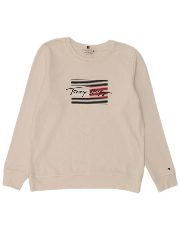 Felpa oversize con grafica da donna Tommy Hilfiger Maglione UK 10 Small Bianco
