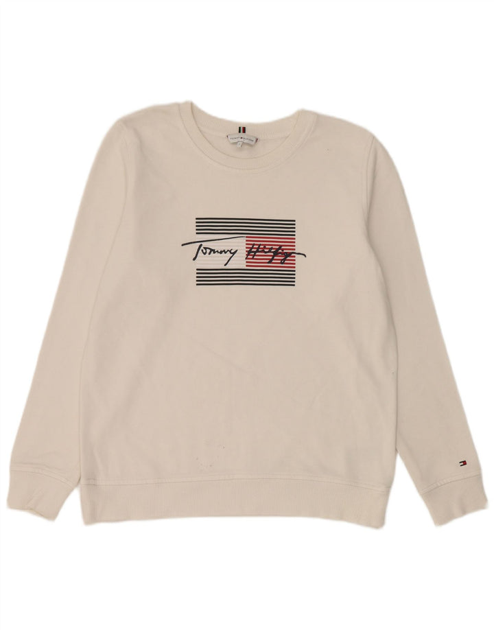 Felpa oversize con grafica da donna Tommy Hilfiger Maglione UK 10 Small Bianco