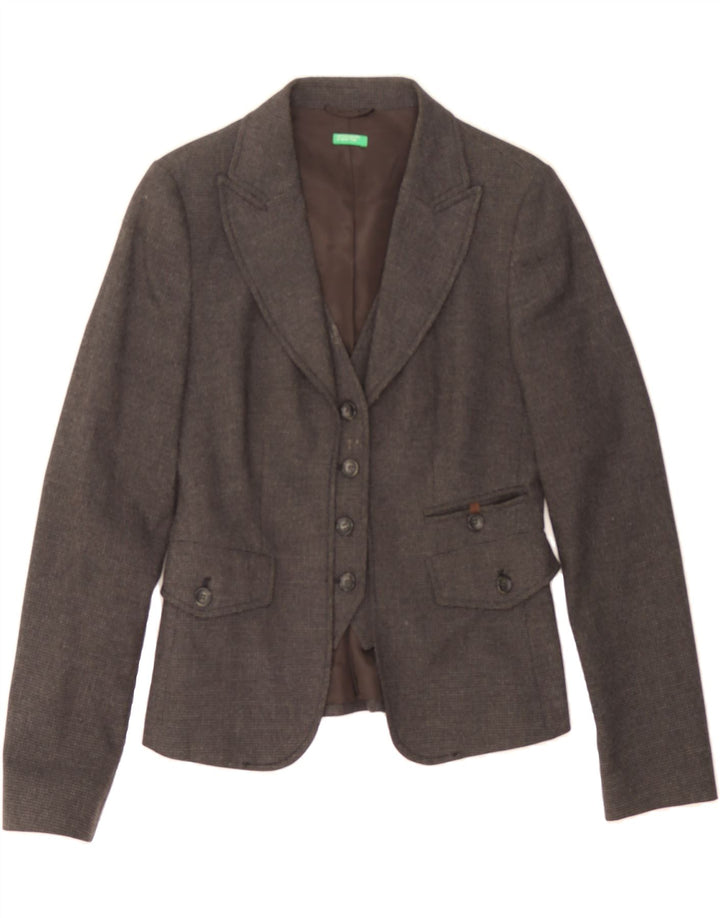 BENETTON Womens 4 Button Blazer Jacket IT 42 Medium Grey Polyester Vintage Benetton and Second-Hand Benetton from Messina Hembry 
