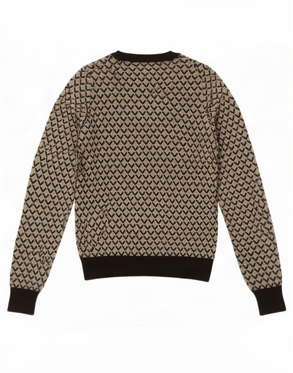 Maglione Zara da donna con scollo a V UK 10 piccolo acrilico geometrico marrone