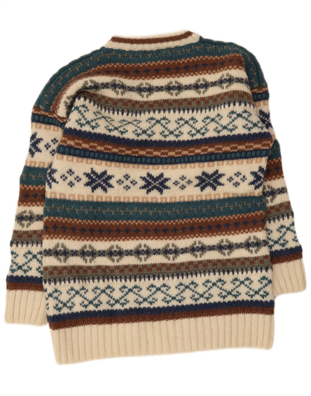 Maglione vintage da uomo girocollo in lana Fair Isle beige medio