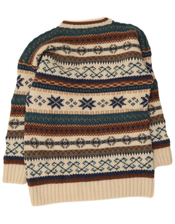 Maglione vintage da uomo girocollo in lana Fair Isle beige medio