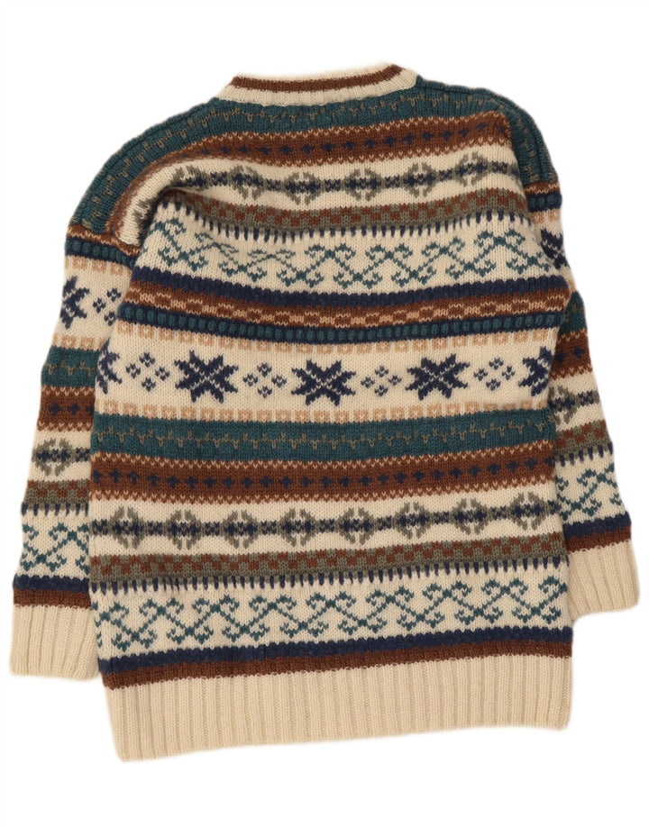 Maglione vintage da uomo girocollo in lana Fair Isle beige medio