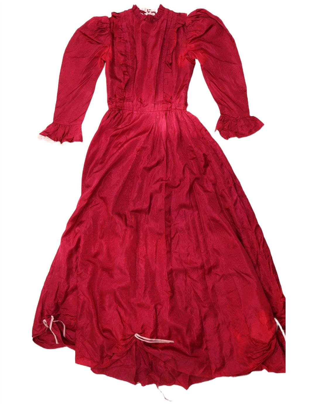 Abito da principessa VINTAGE da donna con volant sul davanti UK 10 piccolo bordeaux