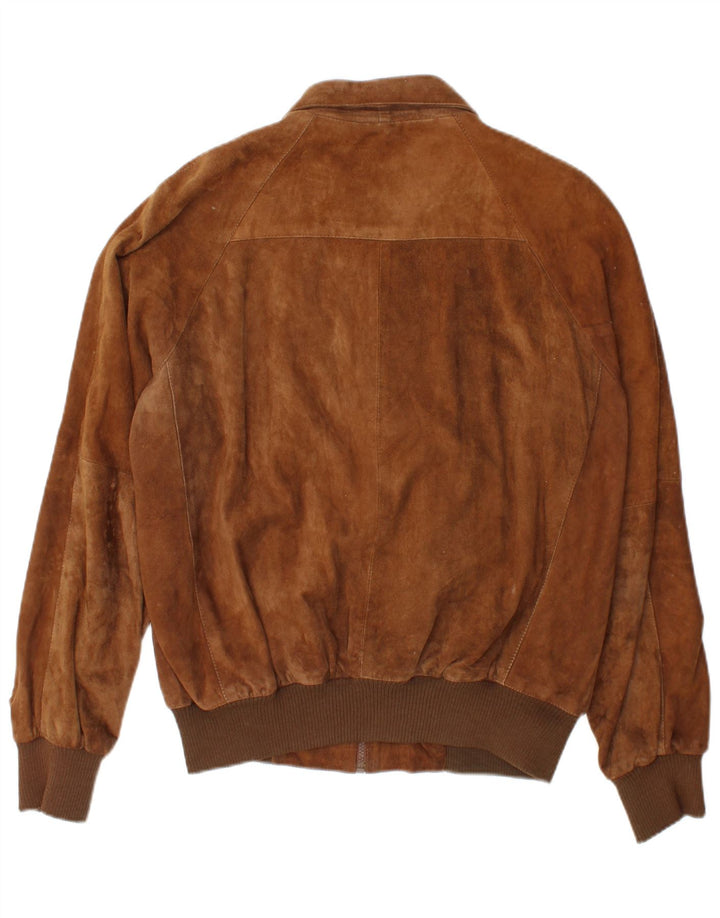 Giubbotto bomber vintage in pelle scamosciata da uomo IT 50 grande marrone