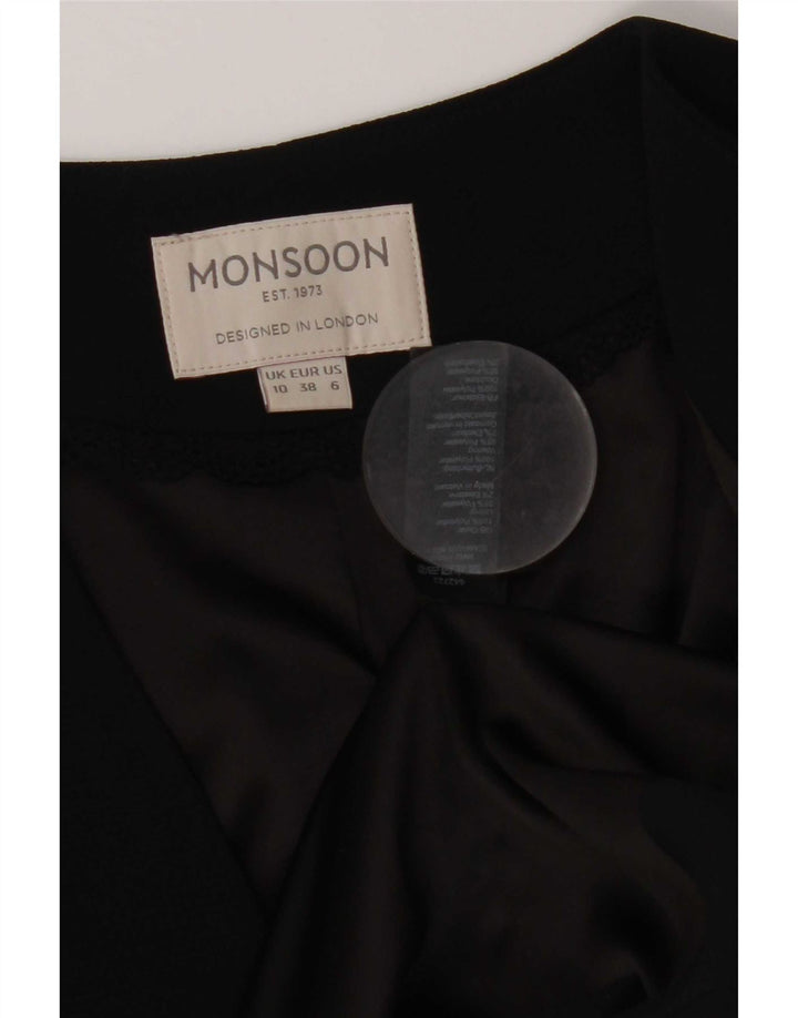 Monsoon Giacca da donna corta aperta blazer UK 10 piccola poliestere nero