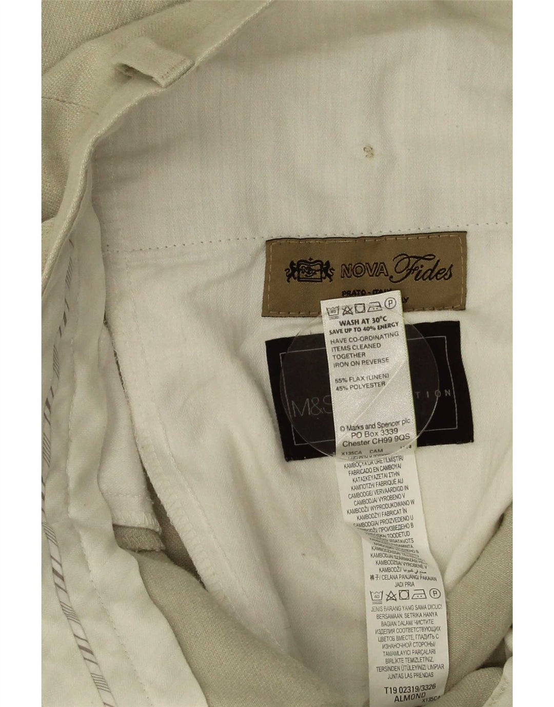 Pantaloni da abito vestibilità regolare Marks & Spencer da uomo W34 L33 Lino beige