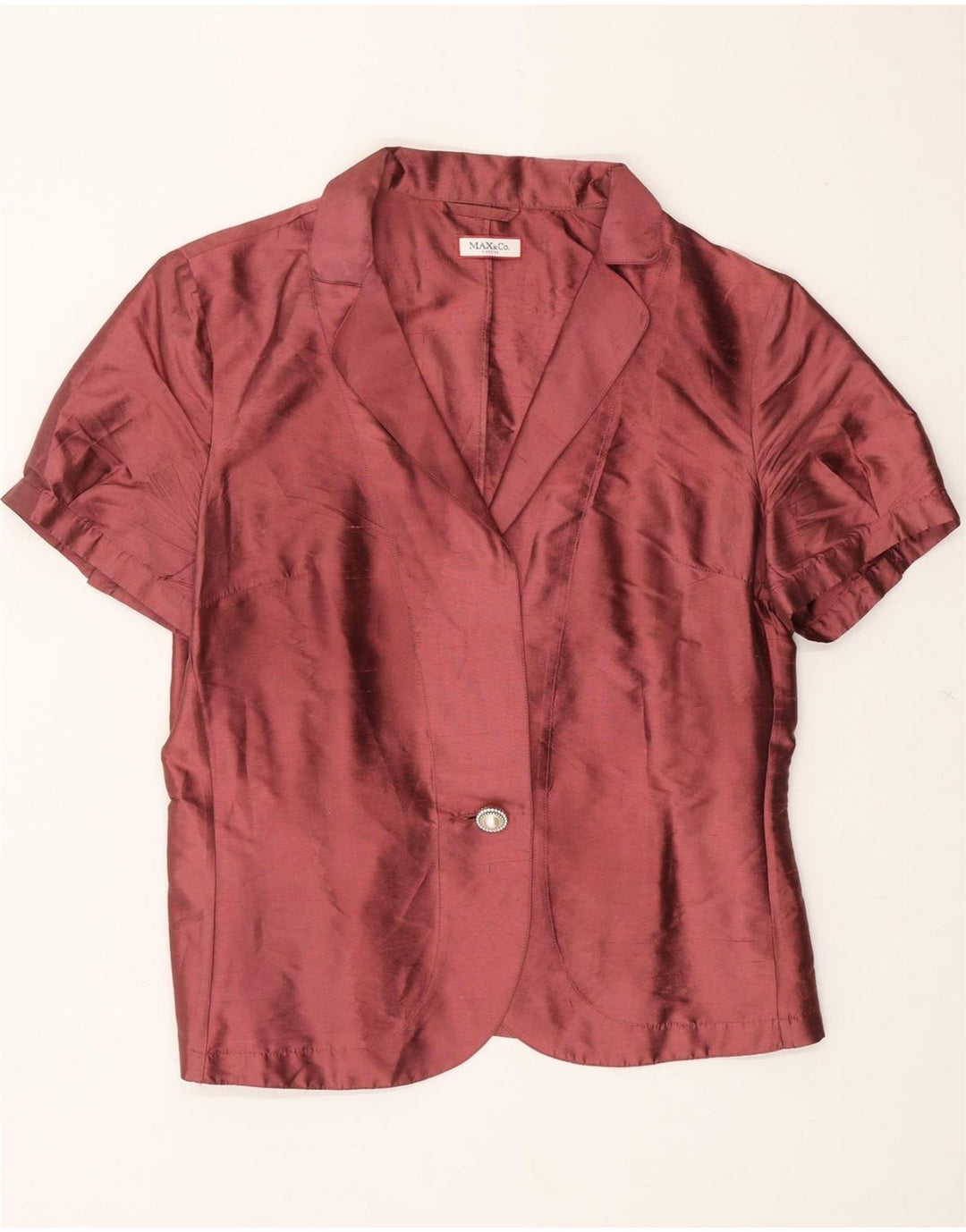 MAX&CO. Womens 1 Button Short Sleeve Blazer Jacket UK 14 Medium Burgundy Vintage Max&Co. and Second-Hand Max&Co. from Messina Hembry 