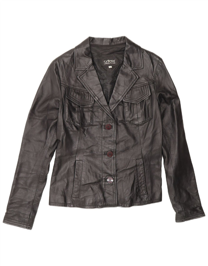 Giacca blazer in pelle da donna a 3 bottoni Settore UK 12 media nera