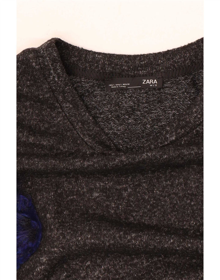 Top Zara da donna a maniche lunghe UK 16 grande grigio screziato