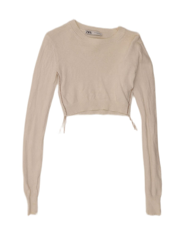 Top corto da donna Zara manica lunga UK 6 XS bianco