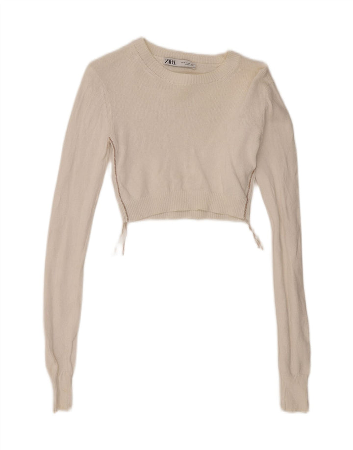 Top corto da donna Zara manica lunga UK 6 XS bianco